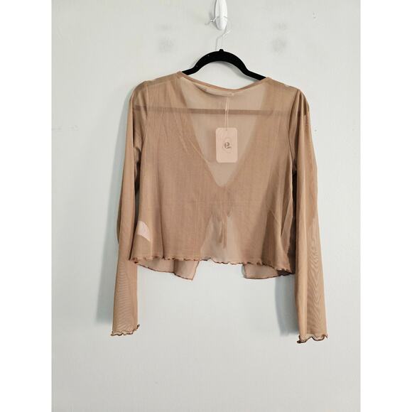Anthropologie Elodie Brown Sheer Tie Front Top XL NWT - Picture 3 of 3